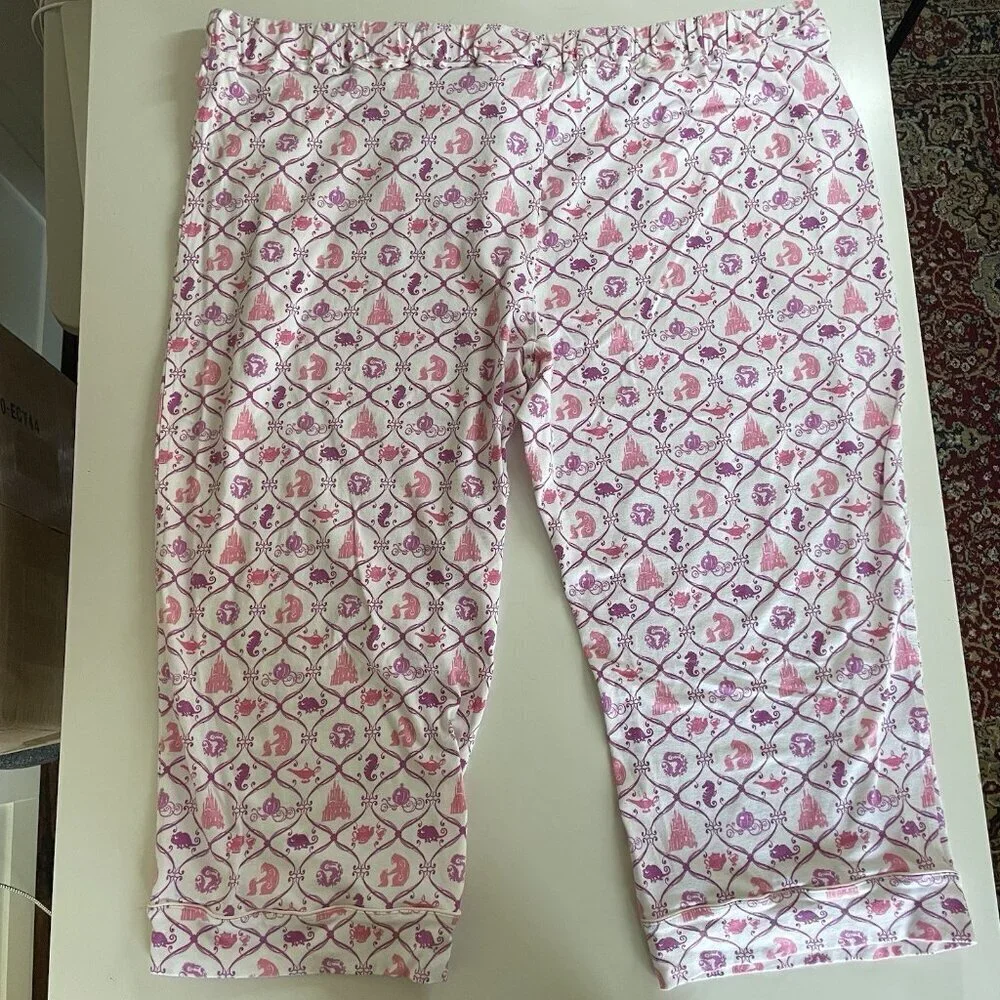 Disney Parks Cotton Pajama Pants 3X Pink / White Cropped Jersey Knit - Picture 2 of 8